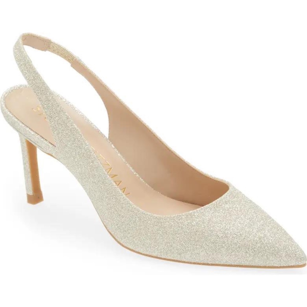 STUART WEITZMAN Linsi 75 Slingback Leather Pump in Glitter Platino